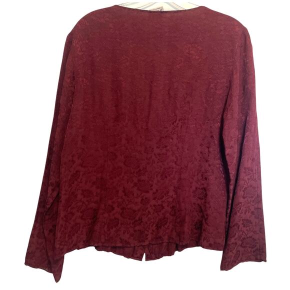 CP Shades Burgundy Button Top Womens Small Pleated V-Neck Tonal Floral Print - Picture 3 of 7